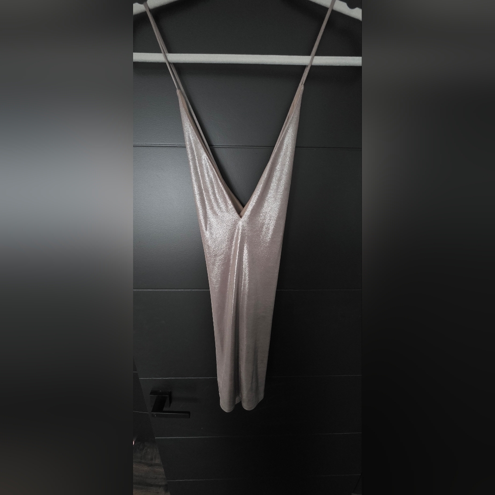 Express Metallic Silver Slip Dress